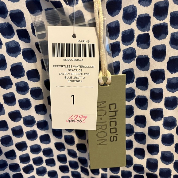 Chico’s No-Iron Blouse Sz 1 (8) “Blue Grotto” style - Picture 3 of 7